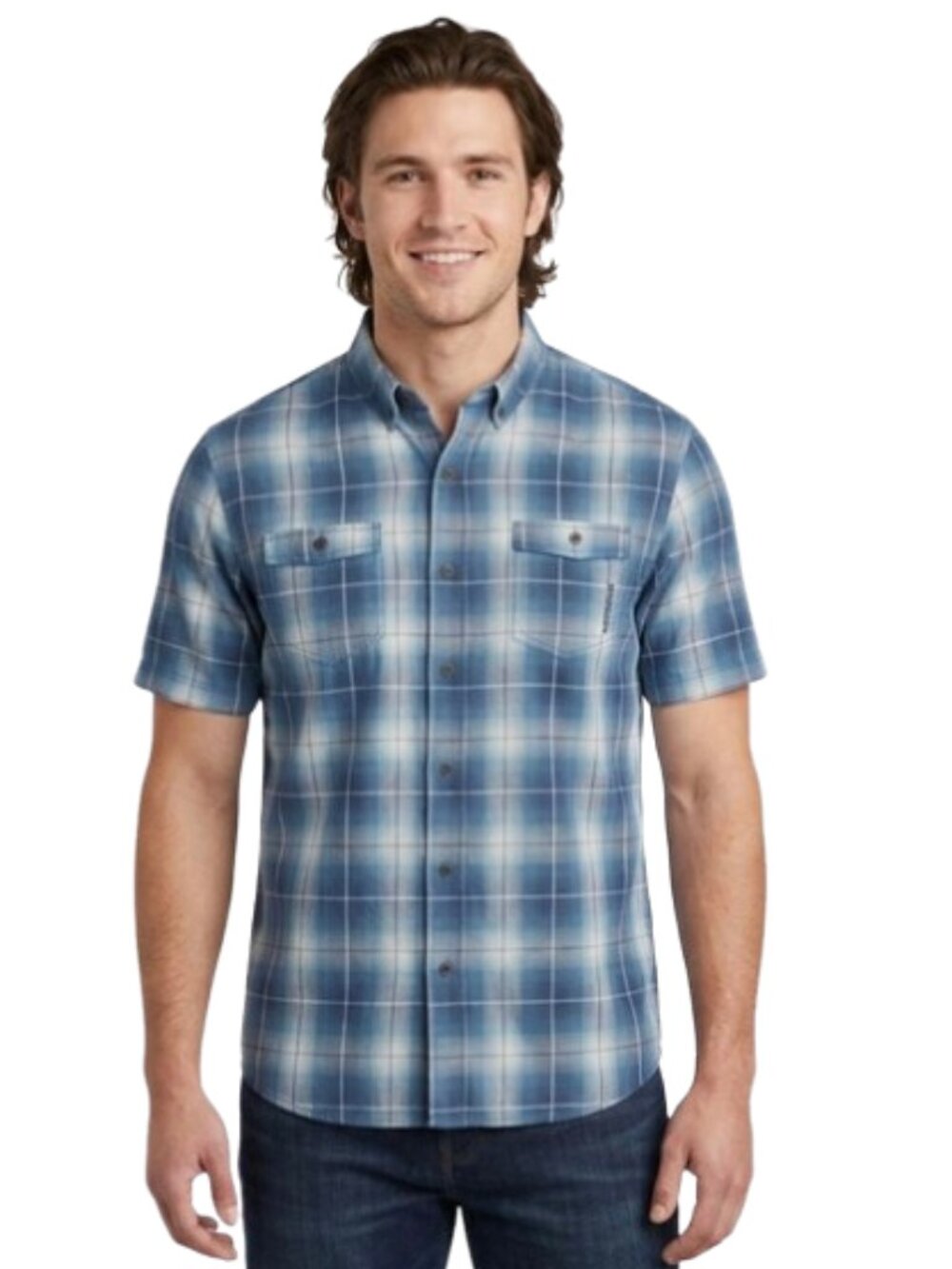 RedHead (Bass) Outdoor Blue White Ombre Plaid Short Sleeve Button Down Shirt, XL